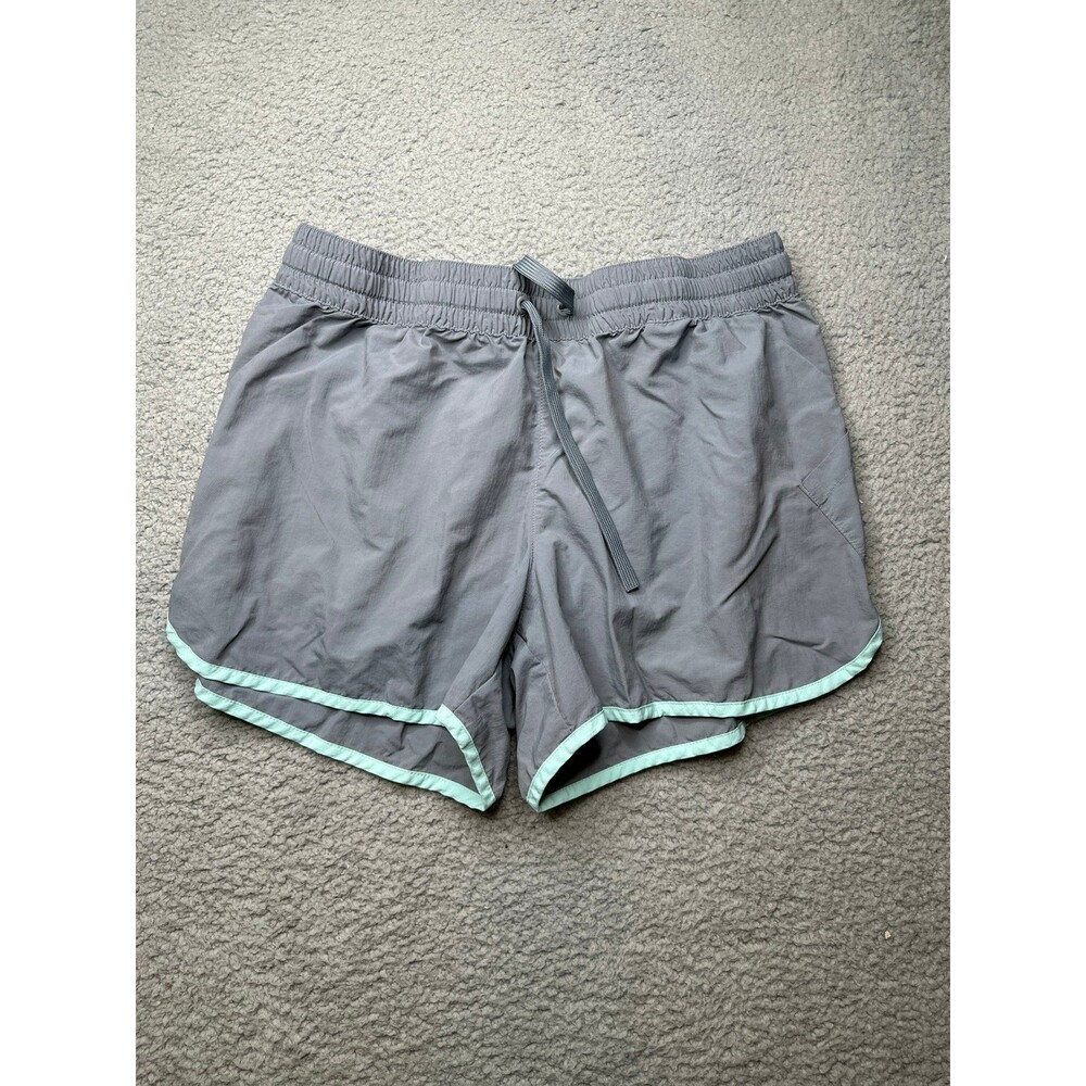 Columbia running Shorts Sz large gray/aqua trim one pocket
